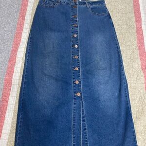 Denim Maxi Skirt with Button Front